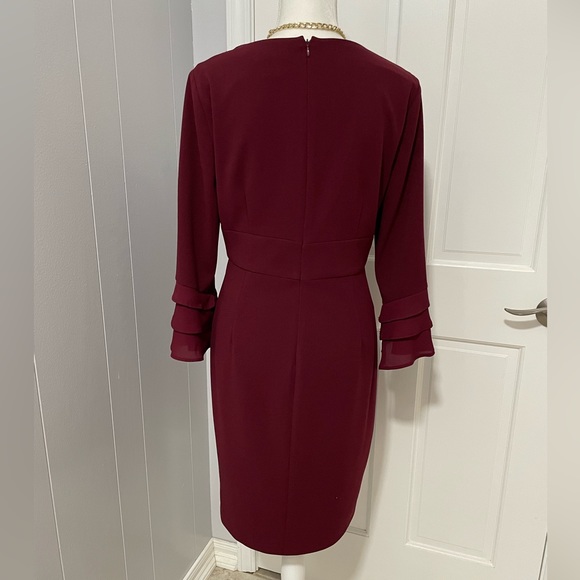 DKNY V-neck dress flutter bell sleeve sheath 12 - Picture 3 of 7